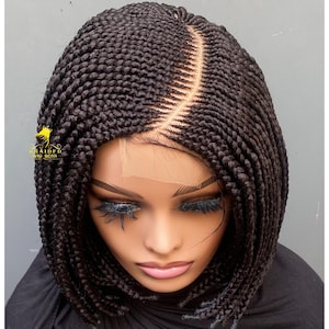 C-Cut Bob Box Braid Cornrow Wig for Black Women 10 Inch 2x6 Lace Wig Handmade Braided Wig with Color 1B Kanekalon Hair Glueless Custom