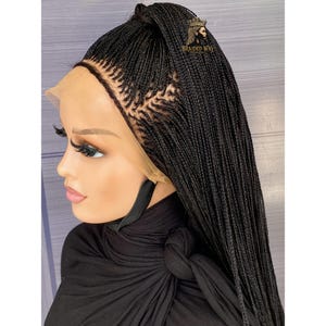 Peruka z mikro warkoczykami dla czarnoskórych kobiet, pełna koronka, bez kleju, ręcznie robiona, personalizowana, z lub bez baby hair, regulowana opaska, odpowiednia do kucyka