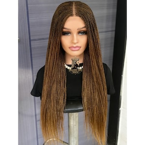 Ready to Ship 30” Micro Braid Wig In Mixed Blonde Color Braided Wig for Black Women, 6x6 Lace Frontal, Glueless Handmade Protective Style