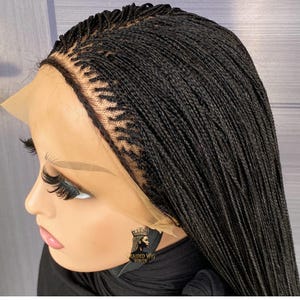 Peruka z mikro warkoczykami dla czarnoskórych kobiet, pełna koronka, bez kleju, ręcznie robiona, personalizowana, z lub bez baby hair, regulowana opaska, odpowiednia do kucyka