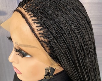 Handmade Micro Braid Wig – Full Lace Braided Wig for Black Women, 30 Inch Glueless Knotless Box Braid, Custom braids Protective Style
