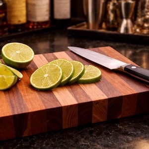 Walnut Cherry Maple Cutting Board – Cocktail Garnish Prep – Small Bar Butcher Block