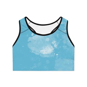 Sujetador deportivo con estampado de nubes azul agua, ropa deportiva, top de yoga, sujetador de fitness, ropa deportiva para mujer, equipo de entrenamiento