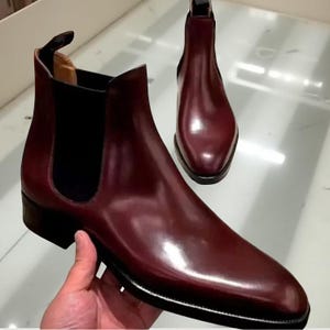 Men&#39;s Premium Quality Burgundy Genuine Leather Chelsea Boot