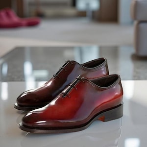 Hand Crafted Maroon Real Leather Party, Wedding Shoes For Men