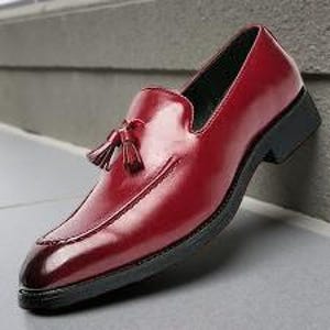Men&#39;s Red Leather Loafer With Tassels Business Office Wedding Shoes