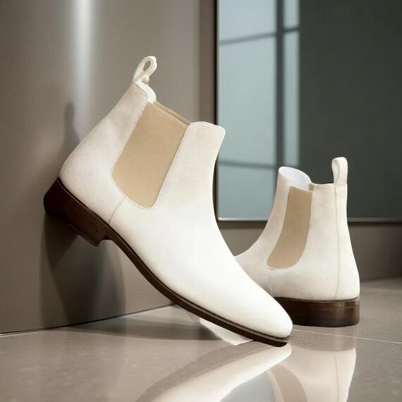 mens white dress boots Men's Classic Chelsea Boots in Premium White Leather – Rebels Market main image 0