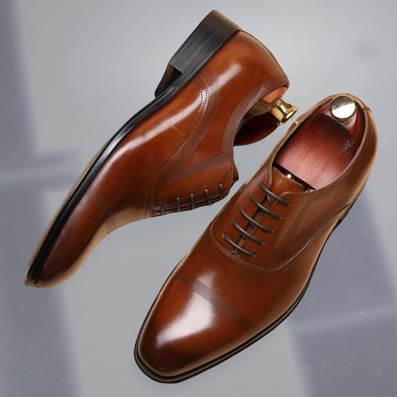 Genuine Handmade Brown Leather Oxford Lace up Office Wedding  display picture 2
