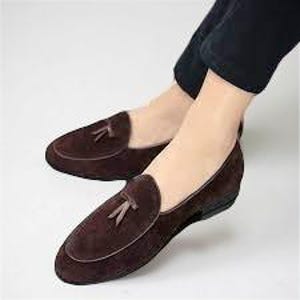 Men Suede Leather Loafers Slip on Tassel Loafers Dress Shoes
