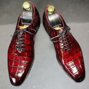 Handcrafted Men&#39;s Red Leather Oxford Lace Up Dress Shoes