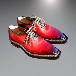 New Handmade Red Leather Square Toe Oxford Dress  Shoes for Men