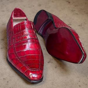 Men&#39;s Handcrafted Red Quality Leather Designer Slip on Party Shoes