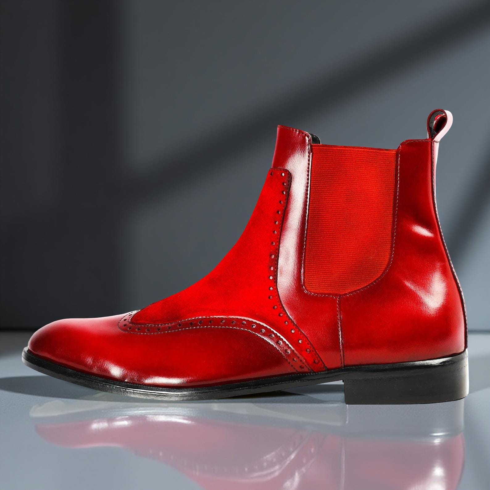 Red all leather handmade Chelsea boot. Soft comfortable leather Mens Chelsea Boots - Wine Red : Lethato main image 4
