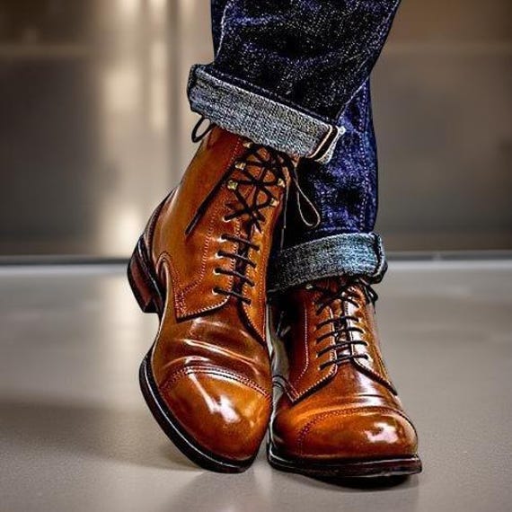 Tan Leather Cap-Toe Ankle Boots Handmade Antique Brown Pull up Leather Ankle Boots, Men Cap  main image 3