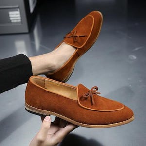 Men&#39;s Handmade Suede Leather Moccasins Slip On Loafers Casual Shoes