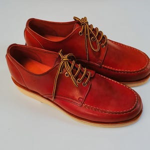 Handmade Men&#39;s Red Leather Oxford Lace Up Dress Wedding Shoes