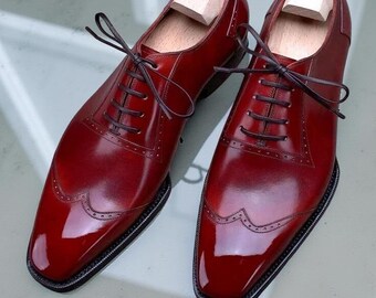 IVAN TROY Baki Red Italian Oxford Leather Shoes for Men display picture 1