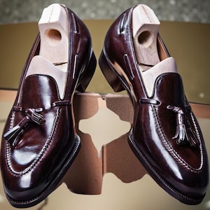 Bespoke Men&#39;s Premium Quality Burgundy Leather Tassels Dress Loafers Shoe s