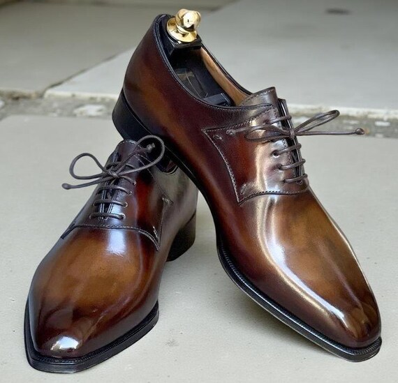 Classic Brown Leather Derby Shoes – Sleek Lace-Up Dress Oxfords Men main image 3