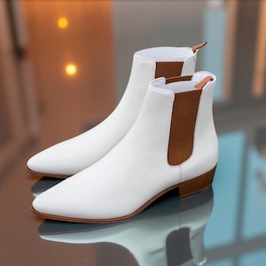 Tailor Made Men&#39;s Genuine White Leather High Ankle Boots