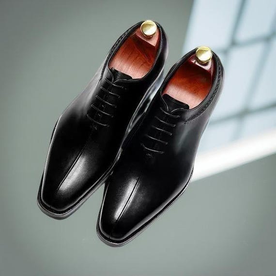 Men\'s Black handmade Leather Dress Shoes Handmade Black Brogue Derby Shoes – Luxury Black Leather  main image 4