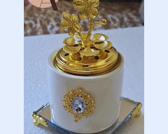 Luxury Gold Incense Burner – Elegant Arabic Bakhour Holder with Crystal Top – Perfect for Home Décor or Gift