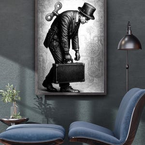 Steampunk Businessman Wall Art | Vintage Mechanical Worker Poster | Industrial Office Decor | Printable Digital Download