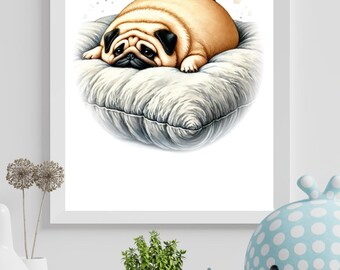 Cute Pug Nursery Wall Art Set – 3 Printable Dog Illustrations