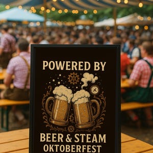Powered by Beer & Steam – Steampunk Oktoberfest Printable Poster