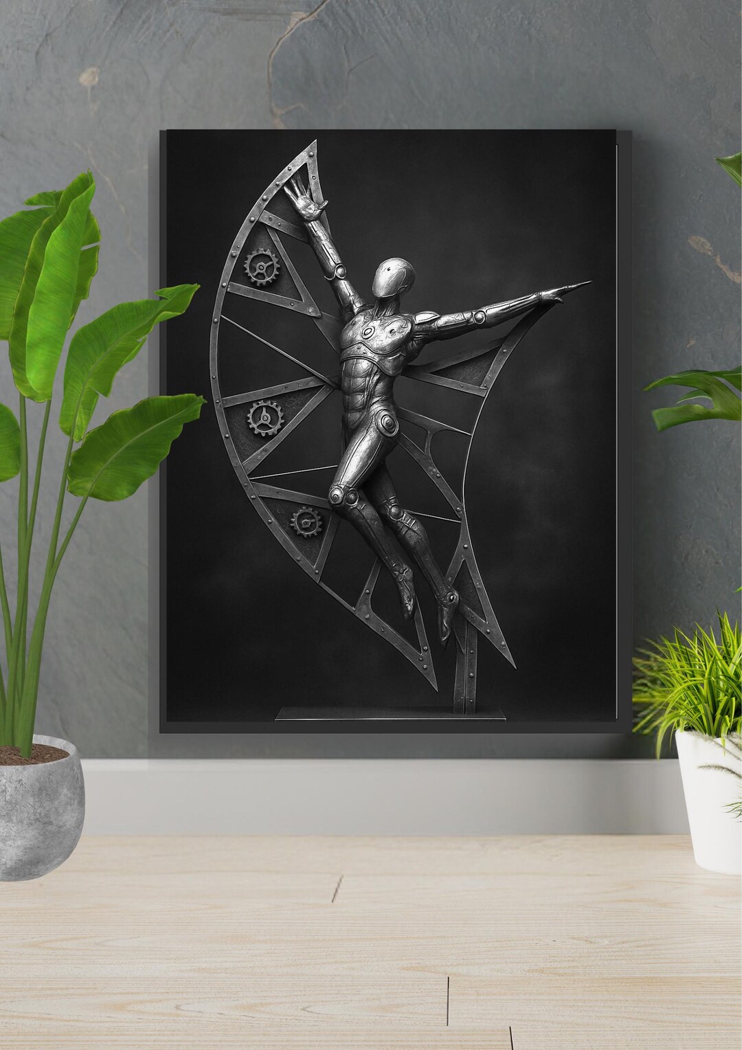 Steampunk Faceless Robot – Black & White Industrial Wall Art ...