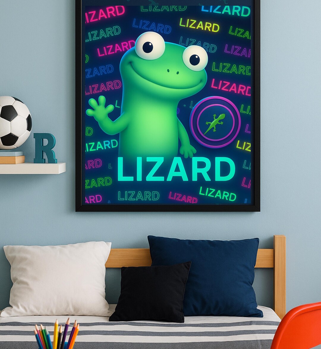 Neon Lizard Poster – Gamer Room Art, Teen Wall Decor (digital Download ...