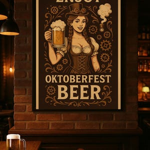 Steampunk Oktoberfest Beer Poster – Printable Barmaid Wall Art
