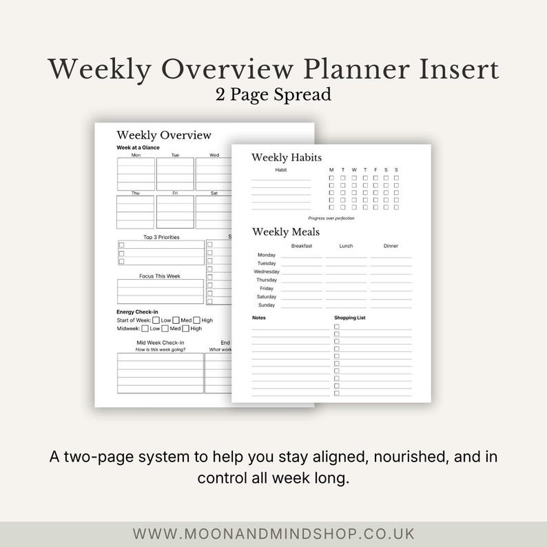 Weekly Dashboard Planner Printable | Weekly Overview With Meals ...