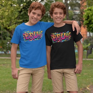 Colorful &#39;BRUH&#39; Graphic Unisex Softstyle T-Shirt - Trendy Casual Wear, Gift for Friends, Graphic Tee, Streetwear, Everyday Comfort