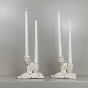 Vintage 1940s Red Wing Pottery Magnolia Candle Holders – Style 1228 (Set of 2)
