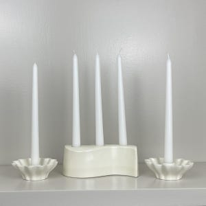 Mid Century Modern Red Wing Pottery Candle Holder Set: Ivory Wave Trio