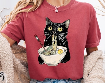 Ramen Cat T-Shirt: Kawaii Anime Tee, Japanese Foodie Gift