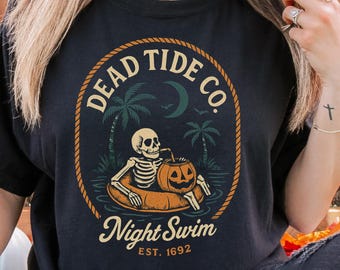 Spooky Island Shirt, Halloween Coastal Shirt, Retro Coastal Vibes Shirt, Halloween T shirt for Men Women, Gothic Skeleton Beach Graphic Tee