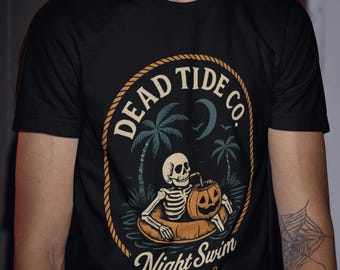 Spooky Island Summerween Shirt, Spooky Summer Halloween Shirt, Retro Coastal Vibes Shirt, Skeleton Beach Graphic Tee, Tshirt for Men Women
