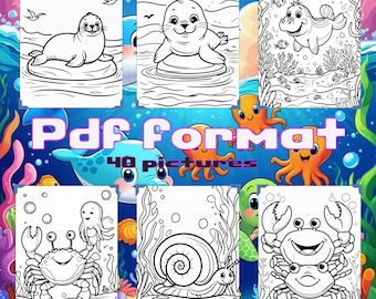 子供向けの海の動物ぬり絵：40種類の楽しい海の生き物（PDFダウンロード 8.5x11）
