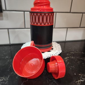 Vintage Aladdin Thermos Half Pint Red Black MCM 1960s Collectible Retro Kitchen and Picnic Ware