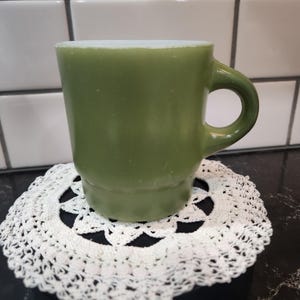 Vintage Fire King Avocado Dark Green Stacking Mug MCM 1970s Retro Collectible or Replacement by Anchor Hocking Cottagecore