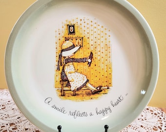 Vintage Holly Hobbie 1970s Collectible Plate Retro Home Decor A Smile Reflects A Happy Heart