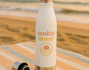 Sunkiss Mood Water Bottle | Coastal Style Hydration | White Insulated Bottle