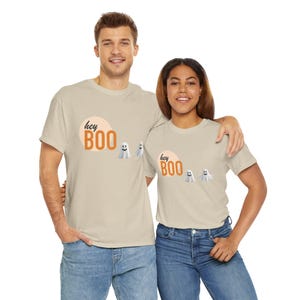 Halloween Ghost Unisex Tee, Hey Boo T-shirt, Fun Shirt for Men & Women, Halloween Apparel, Boo Crew Shirt, Ghost Lover Gift