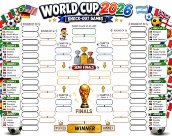 World Cup 2026 Printable Tracker | Group Stage & Knockout Bracket | Soccer Tournament Chart | Color and Black and White Versions