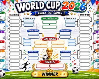 World Cup 2026 Printable Tracker | Group Stage & Knockout Bracket | Soccer Tournament Chart | Color and Black and White Versions