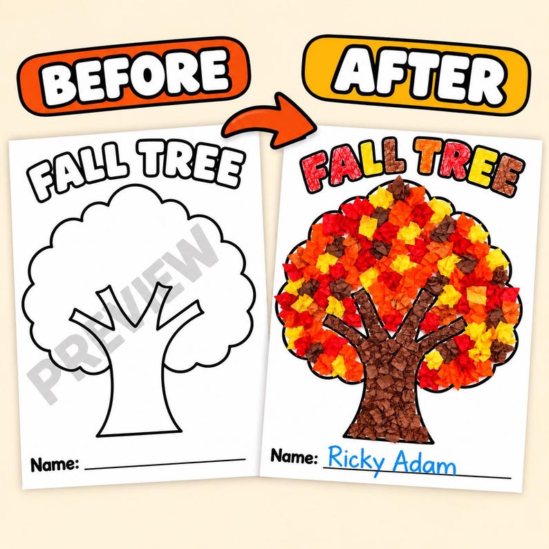 Fall Tree Craft for Kids, Autumn Tree Craft, Tissue Paper Craft, Fall ...