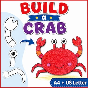 Crab Cut and Paste Craft Printable | Build a Crab Activity | Ocean Animal Craft | Crab Craft for Kids | Beach Craft Activity
