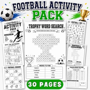 30 Printable Soccer Activities, Soccer Party Games, Football Activity Pack, Soccer Birthday Party Games, Mazes, Word Search, Printable PDF